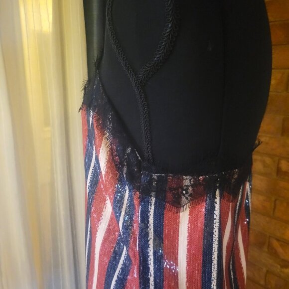 ZARA Sequined Lace Neckline Spaghetti Strap Blouse - Blue/Red/Black/Cream - Sz M - Picture 3 of 14